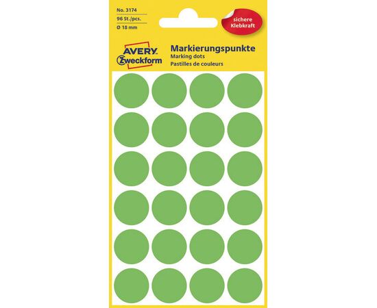 Самоклеящиеся этикетки-точки Avery Zweckform [3174] (зеленый неон, Ø18 мм, 96 шт/уп)