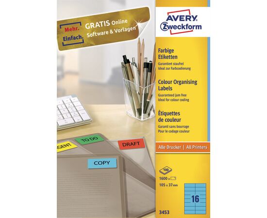 Самоклеящиеся этикетки [3453] (синие, 105x37 мм) фотография 3