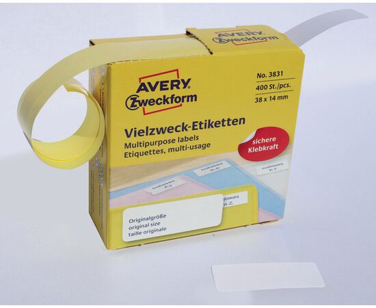 Самоклеящиеся этикетки [3831] в диспенсере для оформления от руки (белые, 38х14 мм) фотография 5