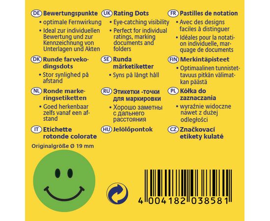 Самоклеящиеся этикетки-точки [3858] «веселый смайлик» в диспенсере (зеленые, Ø19 мм ) фотография 2