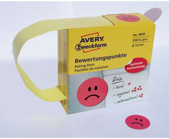 Самоклеящиеся этикетки-точки [3859] «грустный смайлик» в диспенсере (красные, Ø19 мм ) фотография 8