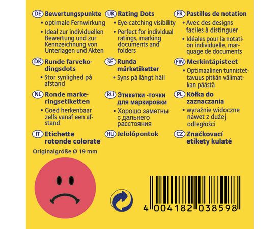 Самоклеящиеся этикетки-точки [3859] «грустный смайлик» в диспенсере (красные, Ø19 мм ) фотография 2