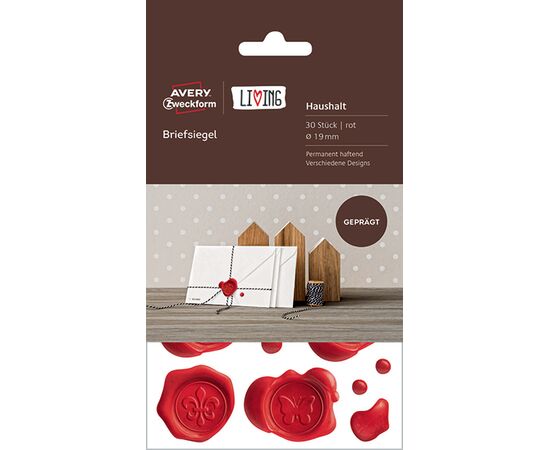 Этикетки-печати с тиснением Living [62016] для конвертов (красные, Ø19 мм) фотография 3