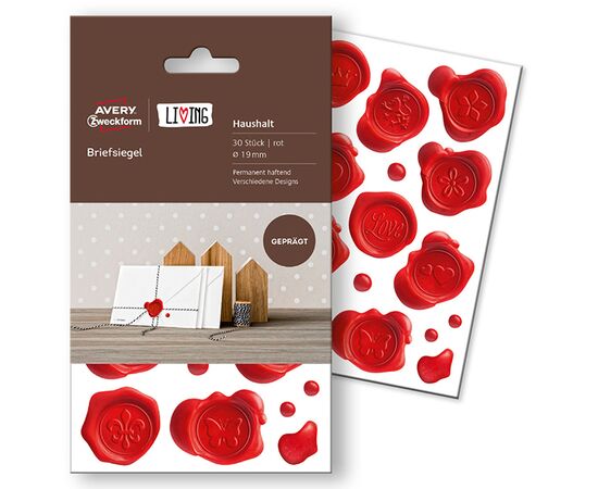 Этикетки-печати с тиснением Living [62016] для конвертов (красные, Ø19 мм) фотография 1