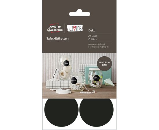 Самоклеящиеся меловые этикетки Living [62017] (черные, Ø48 мм) фотография 3