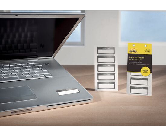 Полиэстерные инвентарные этикетки [6905] (серебристые с черной рамкой, 50х20 мм) фотография 5