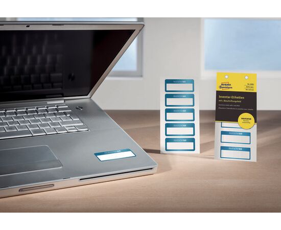 Полиэстерные инвентарные этикетки [6906] (серебристые с голубой рамкой, 50х20 мм) фотография 5