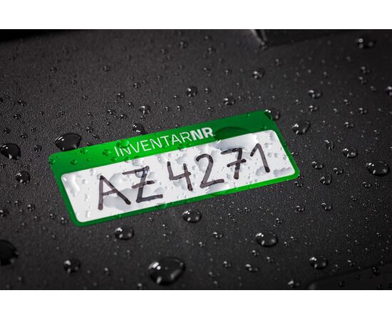 Полиэстерные инвентарные этикетки [6908] (серебристые с зеленой рамкой, 50х20 мм) фотография 4