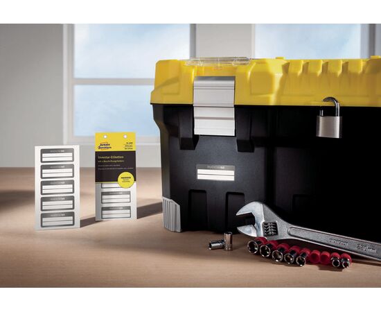 Полиэстерные инвентарные этикетки [6909] (серебристые с черной рамкой, 50х20 мм) фотография 5