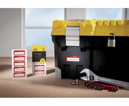 Полиэстерные инвентарные этикетки [6911] (серебристые с красной рамкой, 50х20 мм) фотография 5