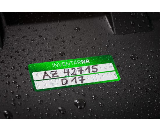 Полиэстерные инвентарные этикетки [6912] (серебристые с зеленой рамкой, 50х20 мм) фотография 4