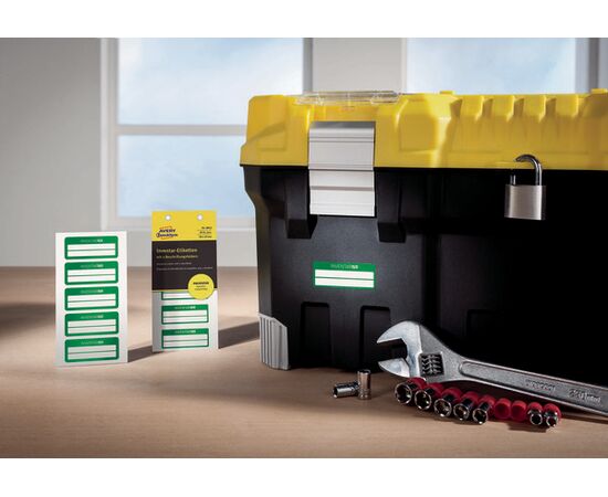 Полиэстерные инвентарные этикетки [6912] (серебристые с зеленой рамкой, 50х20 мм) фотография 5