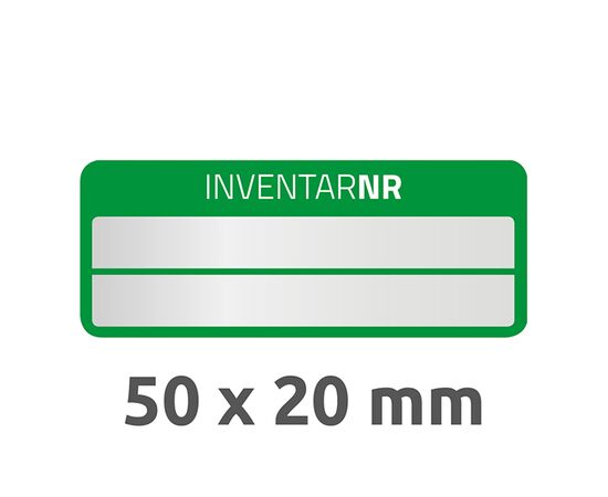 Полиэстерные инвентарные этикетки [6912] (серебристые с зеленой рамкой, 50х20 мм) фотография 3