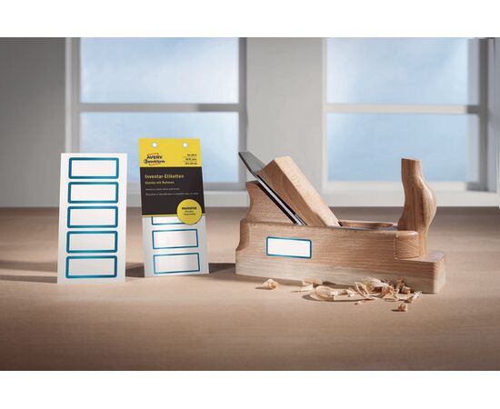 Полиэстерные инвентарные этикетки [6914] (серебристые с голубой рамкой, 50х20 мм) фотография 5