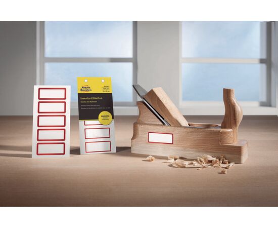 Полиэстерные инвентарные этикетки [6915] (серебристые с красной рамкой, 50х20 мм) фотография 5