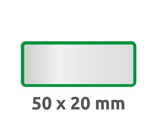 Полиэстерные инвентарные этикетки [6916] (серебристые с зеленой рамкой, 50х20 мм) фотография 3