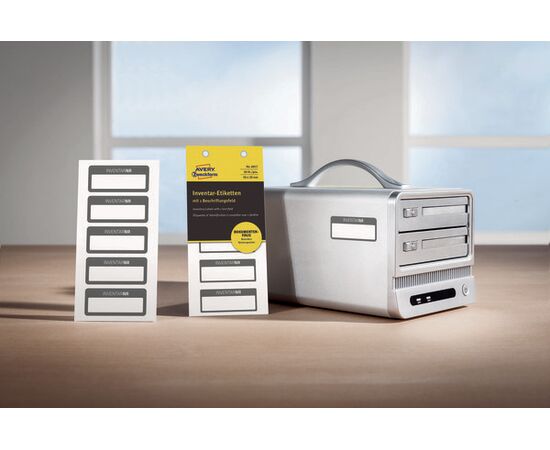 Неотклеивающиеся инвентарные этикетки NoPeel [6917] (белые с черной рамкой, 50х20 мм) фотография 4