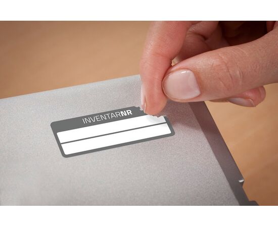 Неотклеивающиеся инвентарные этикетки NoPeel [6918] (белые с черной рамкой, 50х20 мм) фотография 3