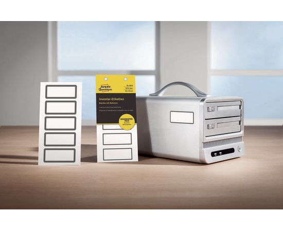 Неотклеивающиеся инвентарные этикетки NoPeel [6919] (белые с черной рамкой, 50х20 мм) фотография 4