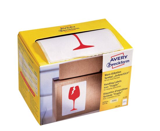 Самоклеящиеся этикетки [7251] предупреждающие «осторожно хрупкое» в диспенсере (74х100 мм) фотография 3