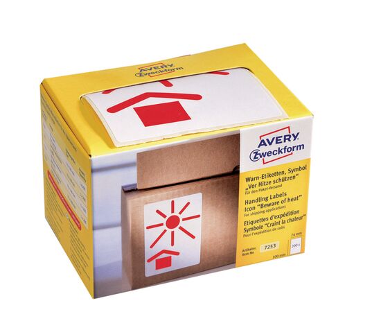 Самоклеящиеся этикетки [7253] предупреждающие «защищать от солнечных лучей» в диспенсере (74х100 мм) фотография 3