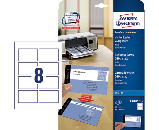Визитные карточки Quick&Clean [C32015-10] двусторонние матовые (белые, 260 г/м², 85х54 мм) фотография 1