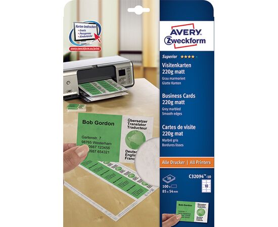 Визитные карточки Quick&Clean [C32094-10] односторонние матовые (серый мрамор, 220 г/м², 85х54 мм) фотография 3