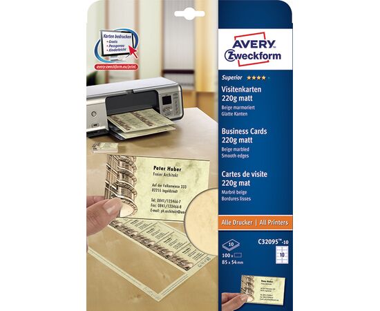 Визитные карточки Quick&Clean [C32095-10] односторонние матовые (бежевый мрамор, 220 г/м², 85х54 мм) фотография 3