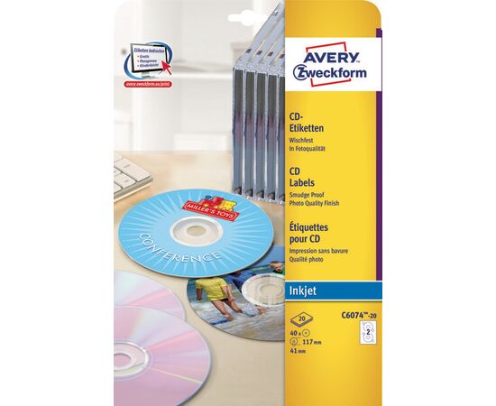 Этикетки [C6074-20] для CD (глянцевые, белые, Ø117 мм, классический размер) фотография 3