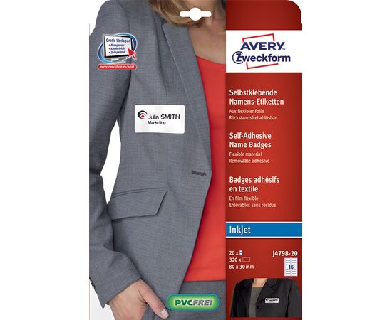 Самоклеящиеся бейджи [J4798-20] из мягкого полиэстера для струйных принтеров (белые, 80x30 мм) фотография 3