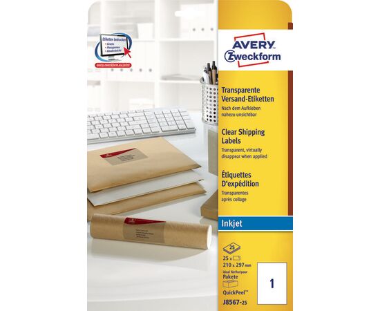 Прозрачные адресные этикетки [J8567-25] для струйных принтеров (210x297 мм) фотография 3