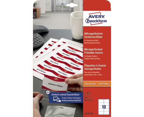 Вкладыши [L4727-20] для бейджей с микроперфорацией (белые, 54x90 мм) фотография 3