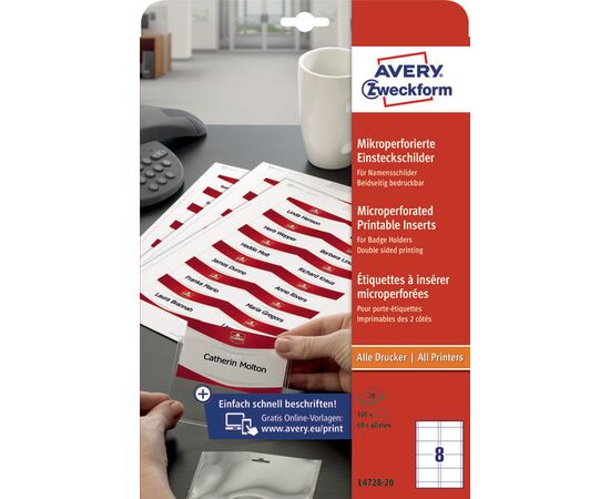 Вкладыши [L4728-20] для бейджей с микроперфорацией (белые, 60x90 мм) фотография 3