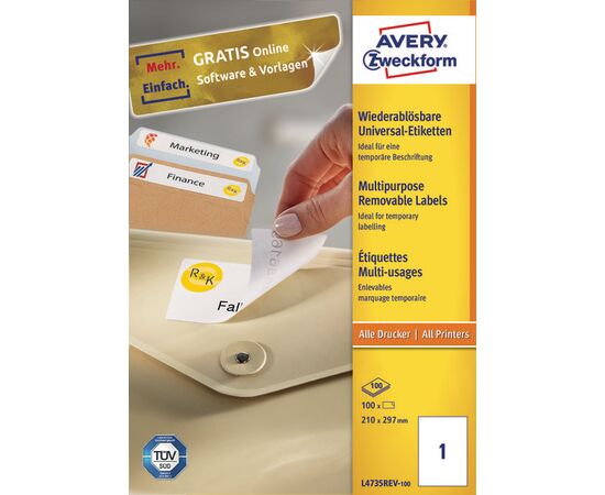 Этикетки самоклеящиеся удаляемые [L4735REV-100] (210x297 мм) фотография 3