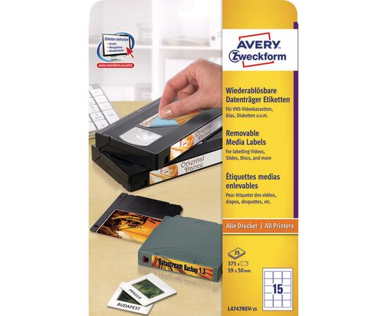 Удаляемые этикетки [L4747REV-25] для видеокассет (белые, 59x50 мм) фотография 3