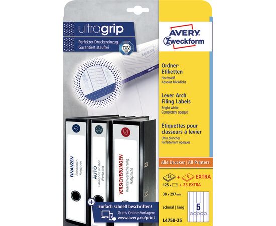 Самоклеящиеся этикетки [L4758-25] для узких папок (белые, 38x297 мм) фотография 3