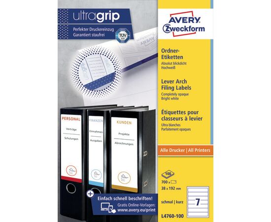 Самоклеящиеся этикетки [L4760-100] для узких папок (белые, 38x192 мм) фотография 3