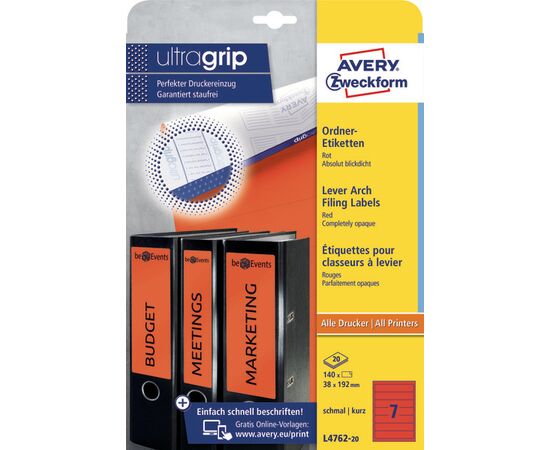 Самоклеящиеся этикетки [L4762-20] для узких папок (красные, 38x192 мм) фотография 3