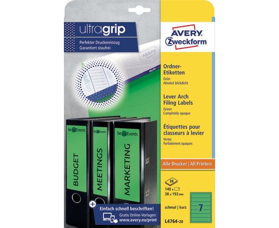 Самоклеящиеся этикетки [L4764-20] для узких папок (зеленые, 38x192 мм) фотография 3