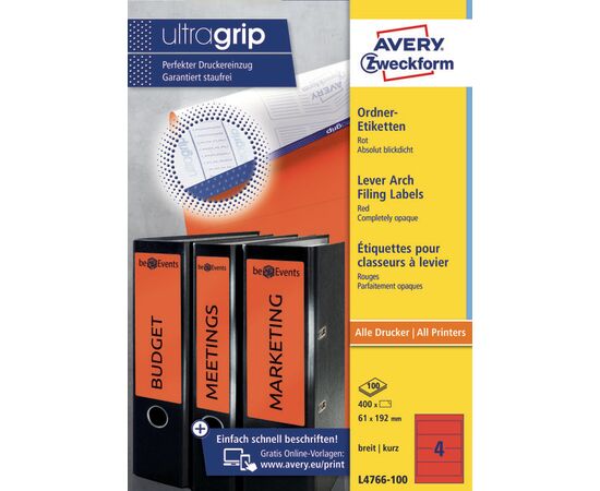 Самоклеящиеся этикетки [L4766-100] для широких папок (красные, 61x192 мм) фотография 3