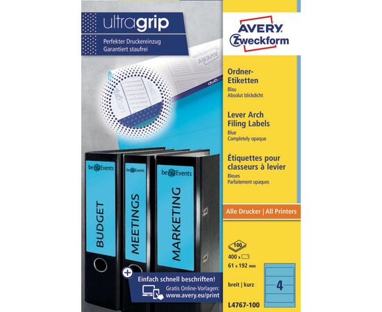 Самоклеящиеся этикетки [L4767-100] для широких папок (синие, 61x192 мм) фотография 3