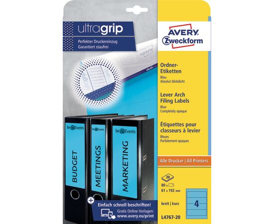 Самоклеящиеся этикетки [L4767-20] для широких папок (синие, 61x192 мм) фотография 3