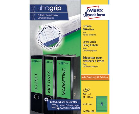 Самоклеящиеся этикетки [L4768-100] для широких папок (зеленые, 61x192 мм) фотография 3