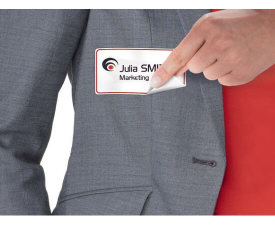 Самоклеящиеся бейджи [L4786-20] из ацетатного шелка для лазерных принтеров (белые в красной рамке, 80x50 мм) фотография 8