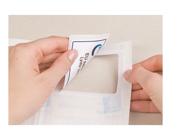 Самоклеящиеся бейджи [L4787-20] из ацетатного шелка для лазерных принтеров (белые в синей рамке, 80x50 мм) фотография 4