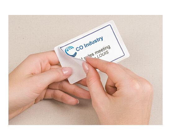 Самоклеящиеся бейджи [L4787-20] из ацетатного шелка для лазерных принтеров (белые в синей рамке, 80x50 мм) фотография 6