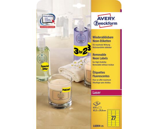 Этикетки [L6004-25] самоклеящиеся удаляемые (неоновые, желтые, 63.5x29.6 мм) фотография 3