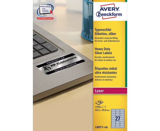 Серебристые полиэстерные этикетки [L6011-100] ( 63.5x29.6 мм) фотография 3