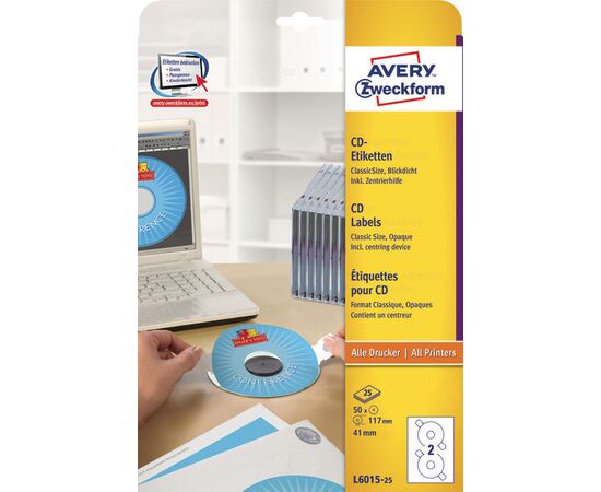 Этикетки [L6015-25] для CD (белые, Ø117 мм, классический размер) фотография 3