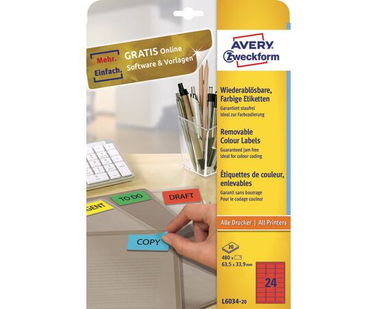 Этикетки [L6034-20] самоклеящиеся удаляемые (красные, 63.5x33.9 мм) фотография 3